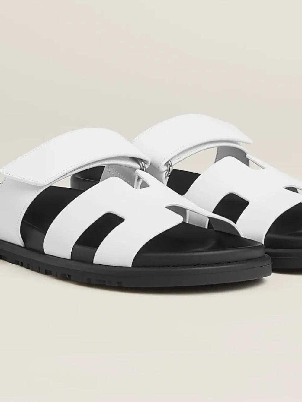 Hermes Chypre White and Black Women's Slide Sandals